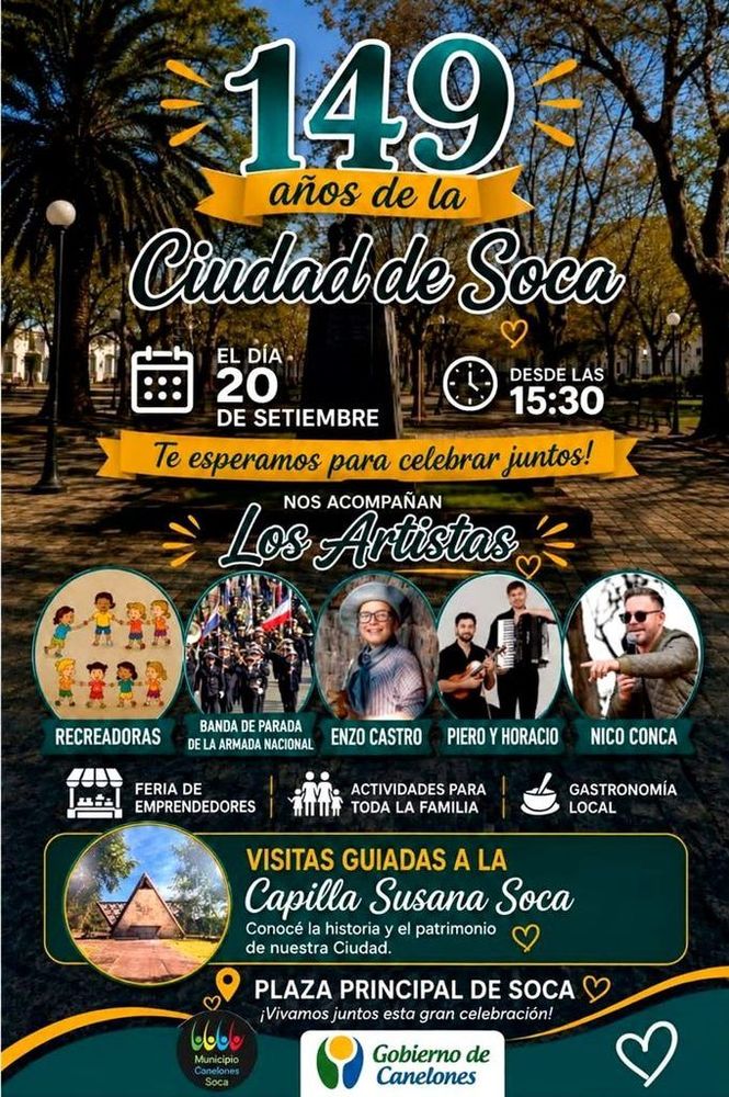 El Domingo 20 la ciudad de Soca celebra sus 149 años