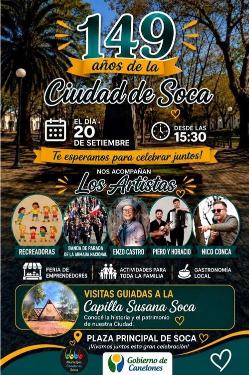 El Domingo 20 la ciudad de Soca celebra sus 149 años
