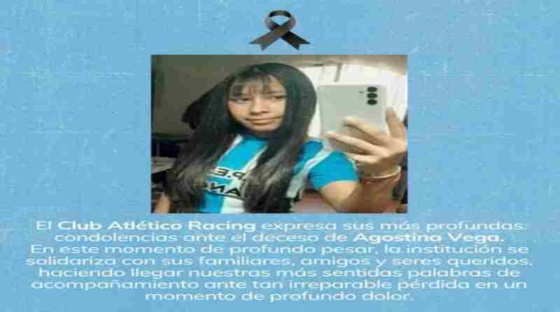 Racing de Córdoba expresó su dolor por el crimen de Agostina Vega: “Que en paz descanse”